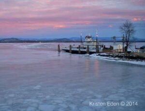 Essex-Charlotte ferry dock during late February sunset (Credit: Kristen Eden)