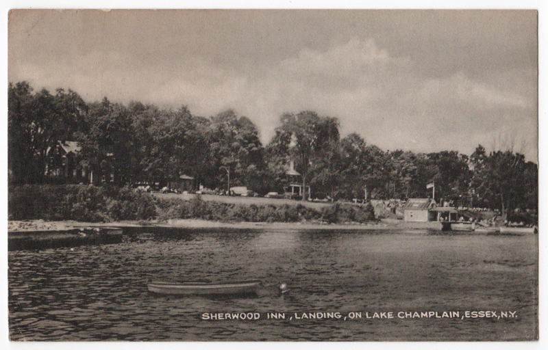 Vintage postcard of Rosslyn. Caption reads: Sherwood Inn, Landing, on Lake Champlain.