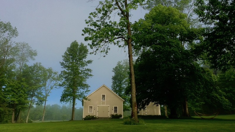 Spring Soggies: first hint of sunshine on Rosslyn's carriage barn after rain, rain, rain... (Source: Geo Davis)