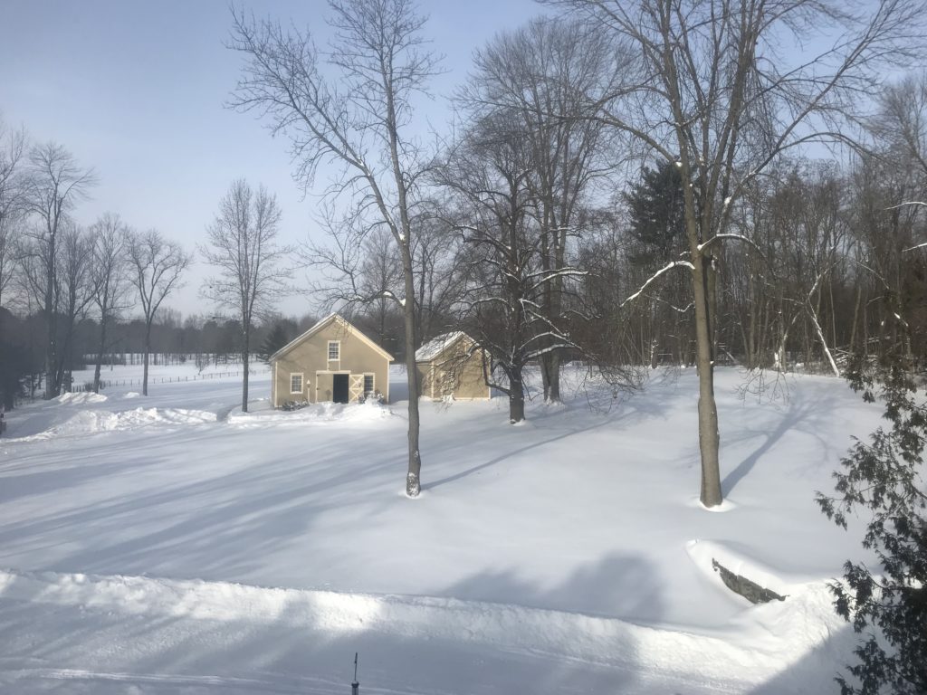 Winter Wonderland 2019: Rosslyn's carriage barn and ice house buried in 20-24" of fresh snow. (Credit: R. P. Murphy)