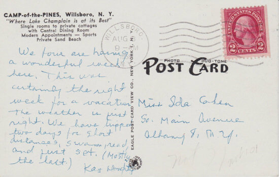 Camp of the Pines, Willsboro, NY (postcard)