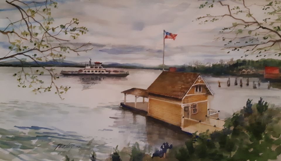 Rosslyn Boathouse, circa 2019 (watercolor painting by Ric Feeney)