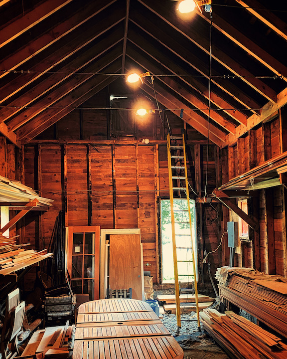 Icehouse v2.0 Future Loft: Looking east from within the icehouse as of June 30, 2022 while fine tuning remodel proposal for the Town of Essex Planning Board. (Source: Geo Davis)