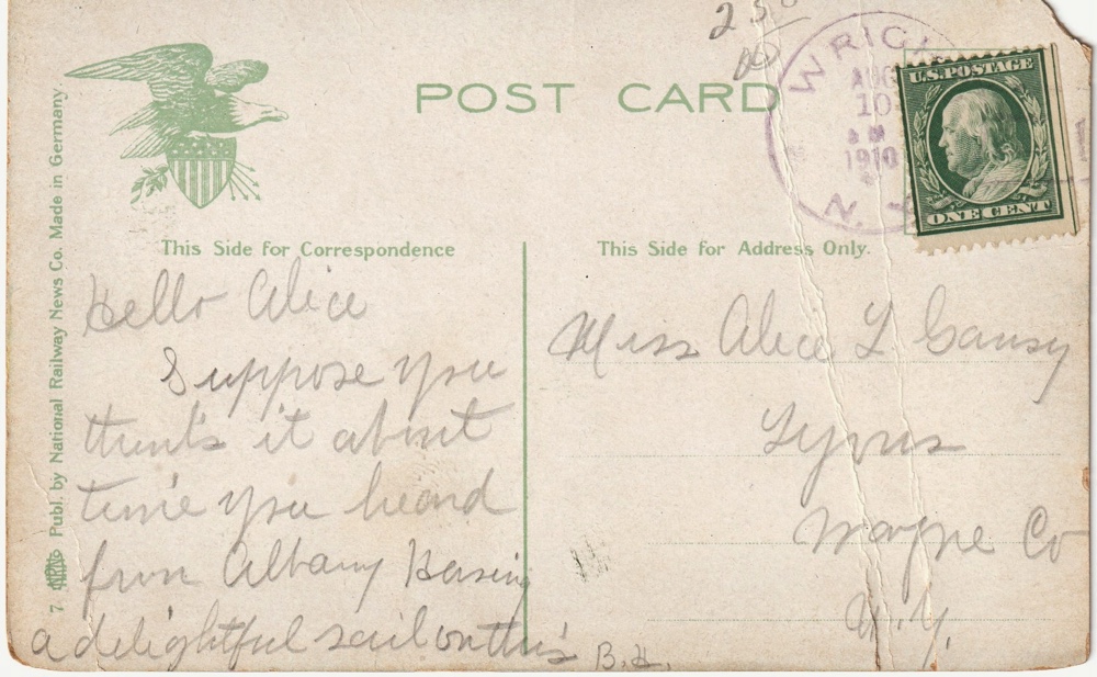 Back side of 1910 postcard depicting Split Rock Lighthouse (Photo: Kathryn Reinhardt)