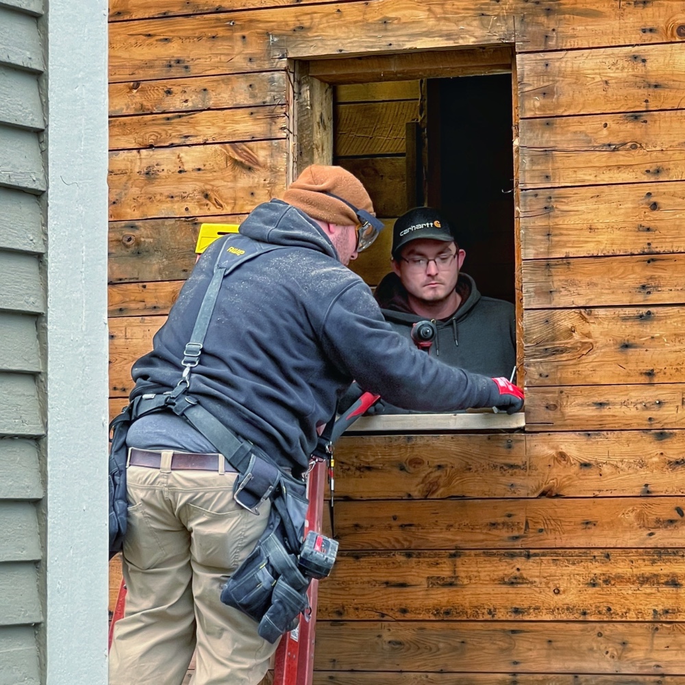 Icehouse Apertures and Transparency: Matt and Zack framing new window (Photo: R.P. Murphy)