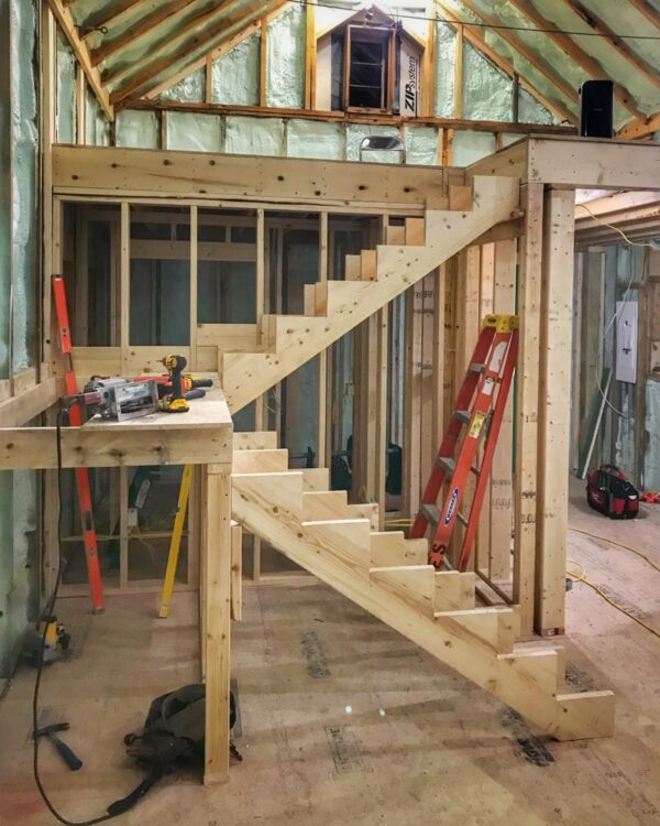 Stringers cut for stair framing to the icehouse loft. (Photo: Hroth Ottosen)