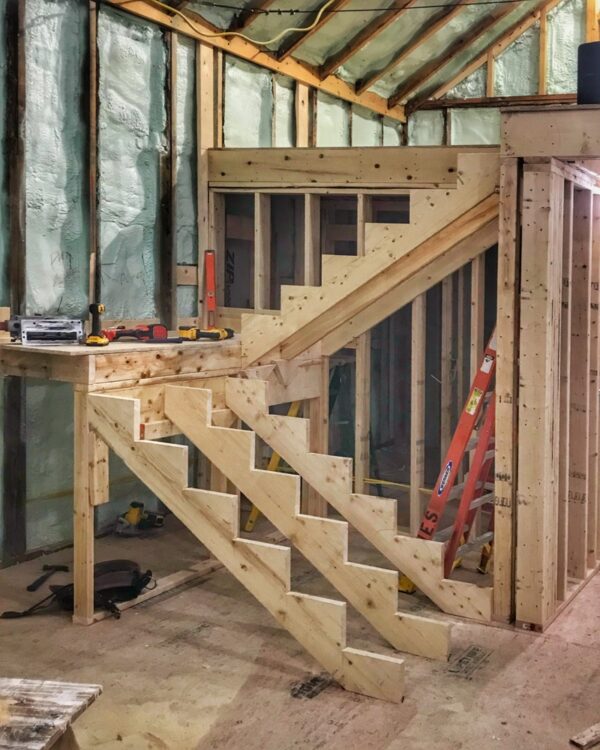 Stringers cut for stair framing to the icehouse loft. (Photo: Hroth Ottosen)