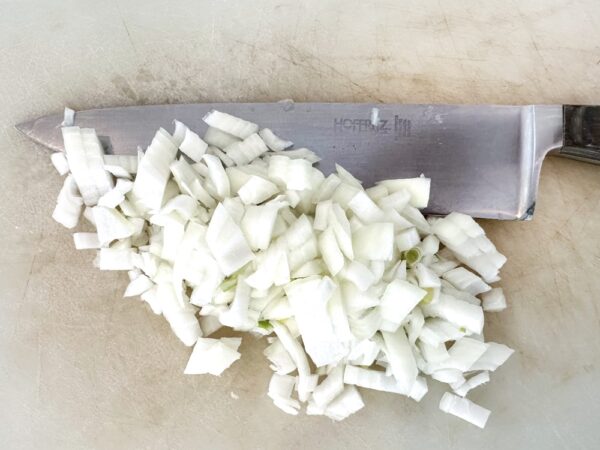 Chopped Onions for Elk Green Chile Stew (Photo: Geo Davis)