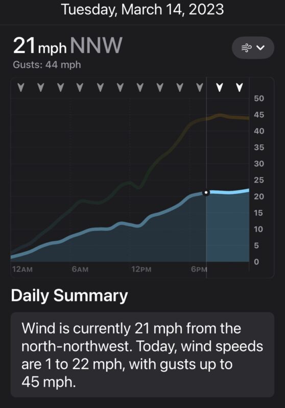 Windy Winter Storm, March 14, 2023 (Credit: Apple Weather)