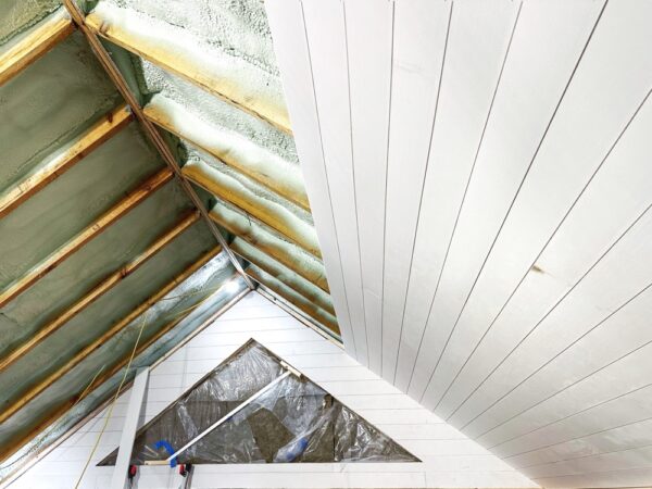 T&G Nickel Gap Progress on Icehouse Ceiling (Photo: Geo Davis)