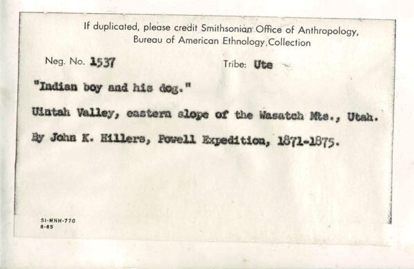 Citation for Photograph of Ute Youth by John K. Hillers