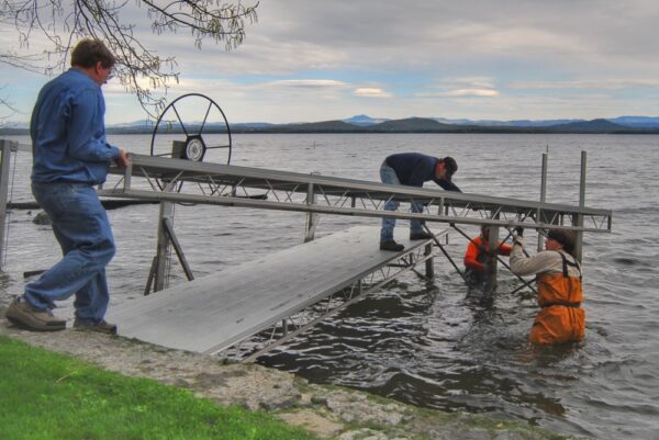 Installing Dock with Mark, Tom, and Doug on April 30, 2010 (Photo: Susan Bacot-Davis)