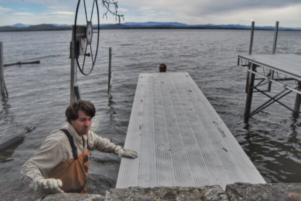 Installing Dock on April 30, 2010 (Photo: Susan Bacot-Davis)