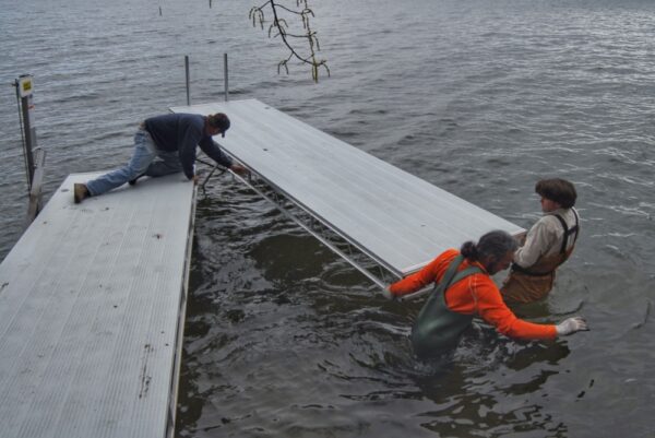 Installing Dock with Doug and Tom on April 30, 2010 (Photo: Susan Bacot-Davis)