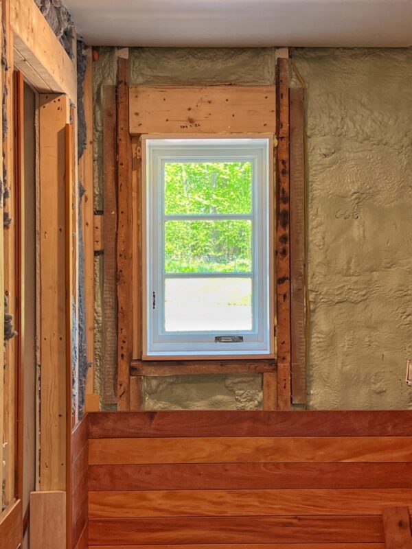 Garapa Paneling Progress in Icehouse Bathroom (Photo: R.P. Murphy)