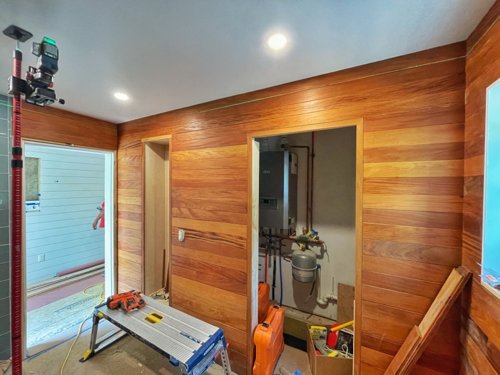 Garapa Paneled Bathroom (Photo: Eric Crowningshield)