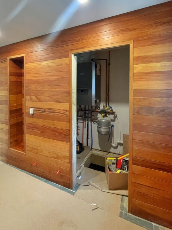 Garapa Paneled Bathroom (Photo: R.P. Murphy)