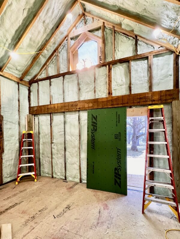 January 2023 Framing Flashback: Starting Icehouse Framing with Support Columns and Laminated Beams (Photo: R.P. Murphy)