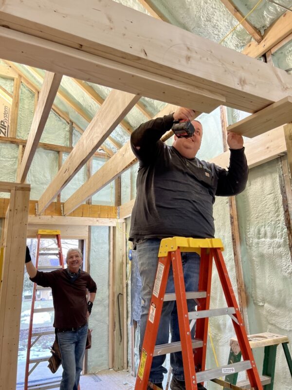 January 2023 Framing Flashback: Justin Framing Entrance Ceiling with Hroth (Photo: R.P. Murphy)