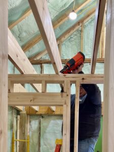 January 2023 Framing Flashback: Justin Framing Entrance Ceiling with Hroth (Photo: R.P. Murphy)