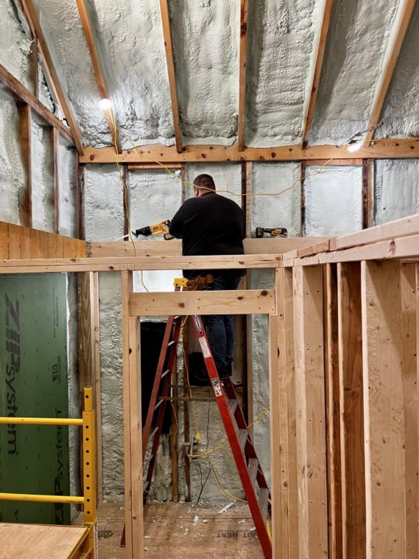 January 2023 Framing Flashback: Justin Framing Entrance Ceiling with Hroth (Photo: R.P. Murphy)