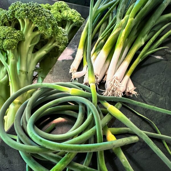 Garlic Scapes, and Spring Onions, and Broccoli​ (Photo: Geo Davis)