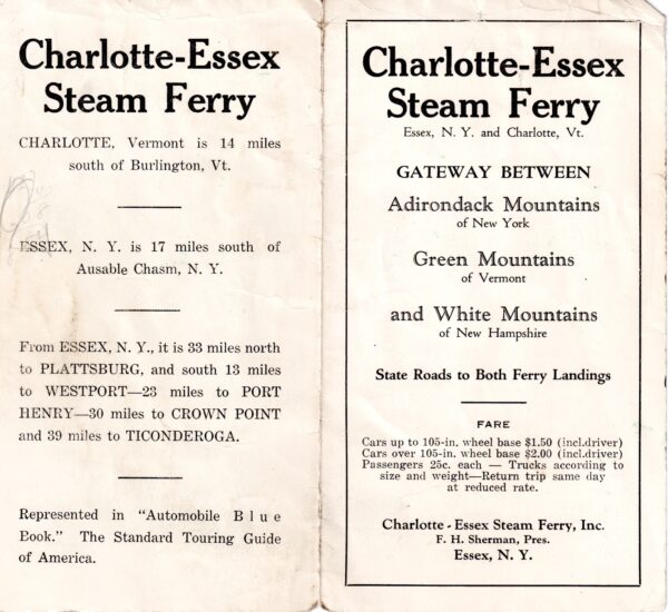 Charlotte-Essex Steam Ferry (Source: Vintage Brochure)