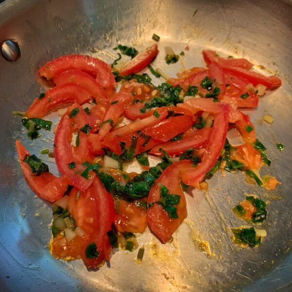 Sautéing Tomatoes with Wild Ramps (Photo: Geo Davis)